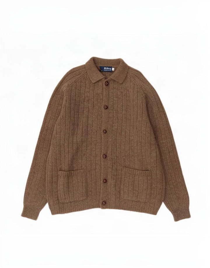 MC Kenzy Herre Cardigan Sweater Stor Brun Uld