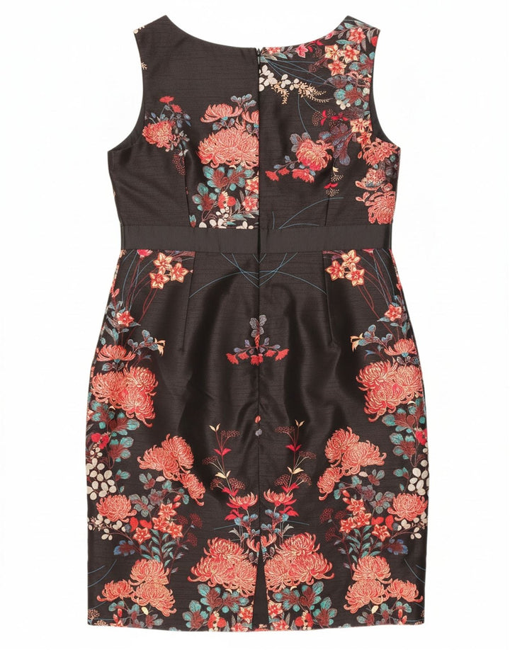 MONSOON Womens Sleeveless Sheath Dress UK 14 Large Black Floral Polyester