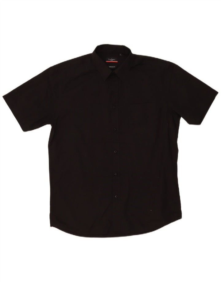 Pierre Cardin Herre kortærmet Regular Fit skjorte Stor sort polyester