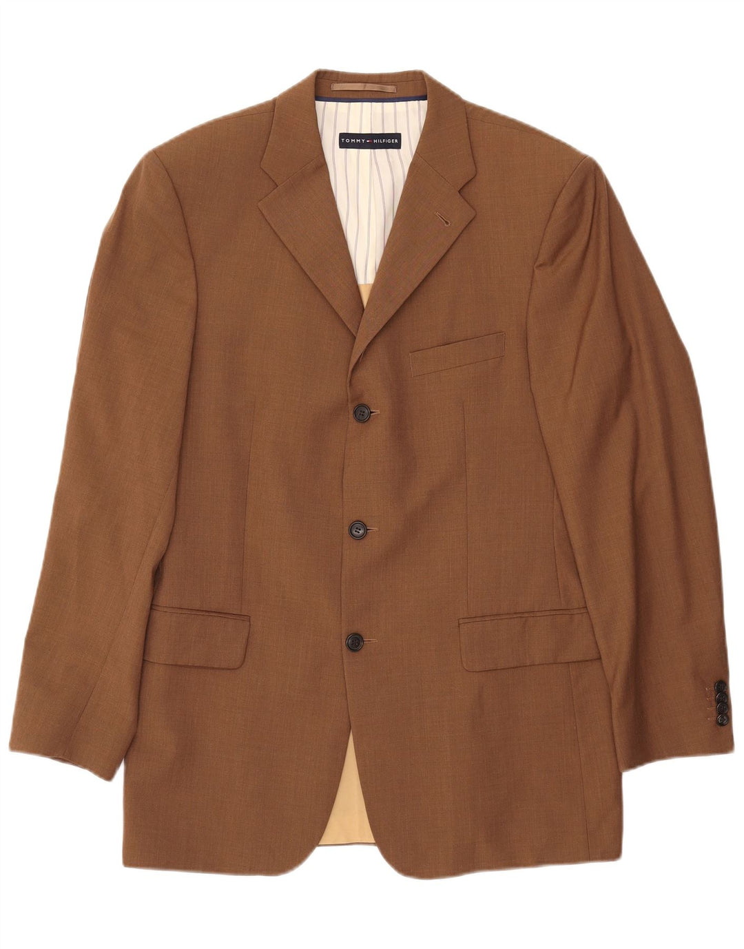 TOMMY HILFIGER Herre 3-knaps blazerjakke UK 38 Mellem brun uld