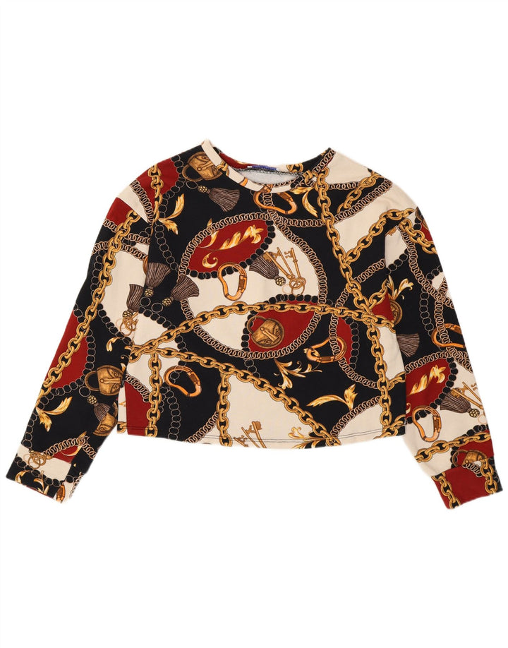 Zara Dame Oversized abstrakt mønster bluse Top UK 10 Small Multicolored