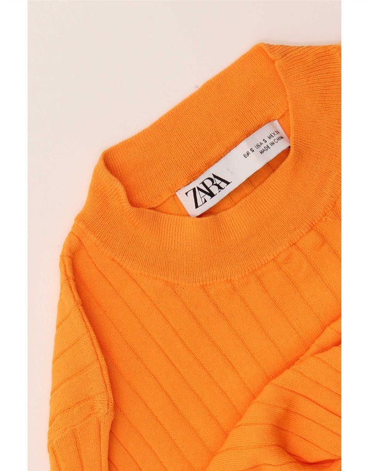 Zara Womens Crop Top Langærmet UK 8 Small Orange