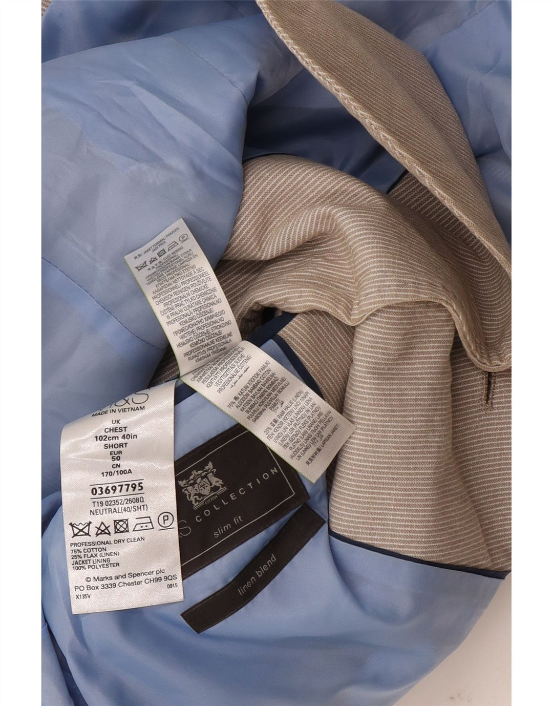 Marks & Spencer Herre 2-knaps blazerjakke EU 50 Large Beige Pinstripe