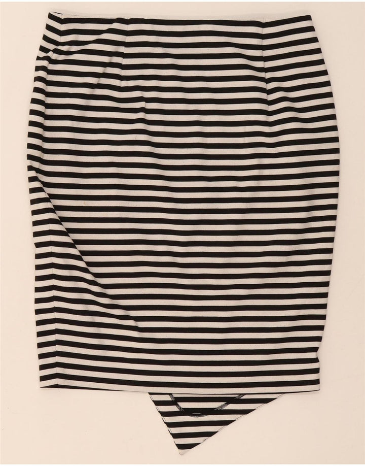 Marks & Spencer Dame Asymmetrisk Nederdel UK 14 Large W34 Sort Stribet