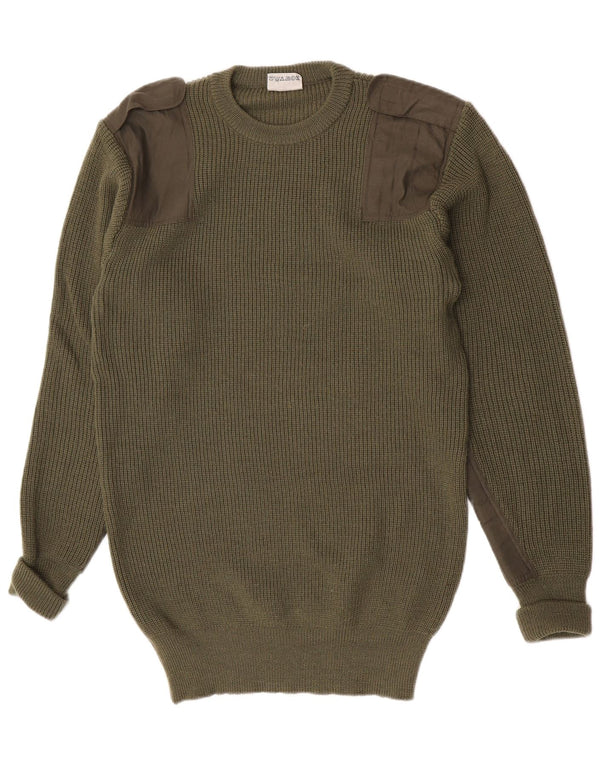 Vintage Herre Military Crew Neck Jumper Sweater IT 56 2XL Khaki Wool