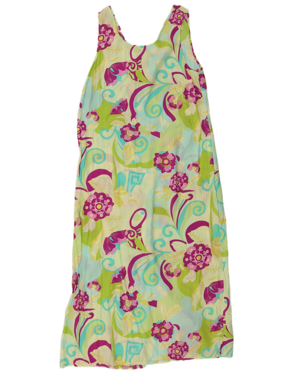 Vintage ærmeløs maxikjole til kvinder UK 16 Large Green Floral Viscose