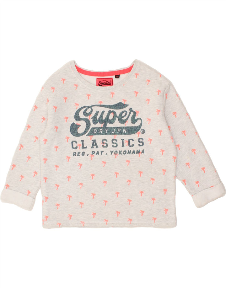 SUPERDRY Womens Oversized Graphic Top 3/4 Sleeve UK 6 XS White Spotted Vintage Superdry and Second-Hand Superdry from Messina Hembry 