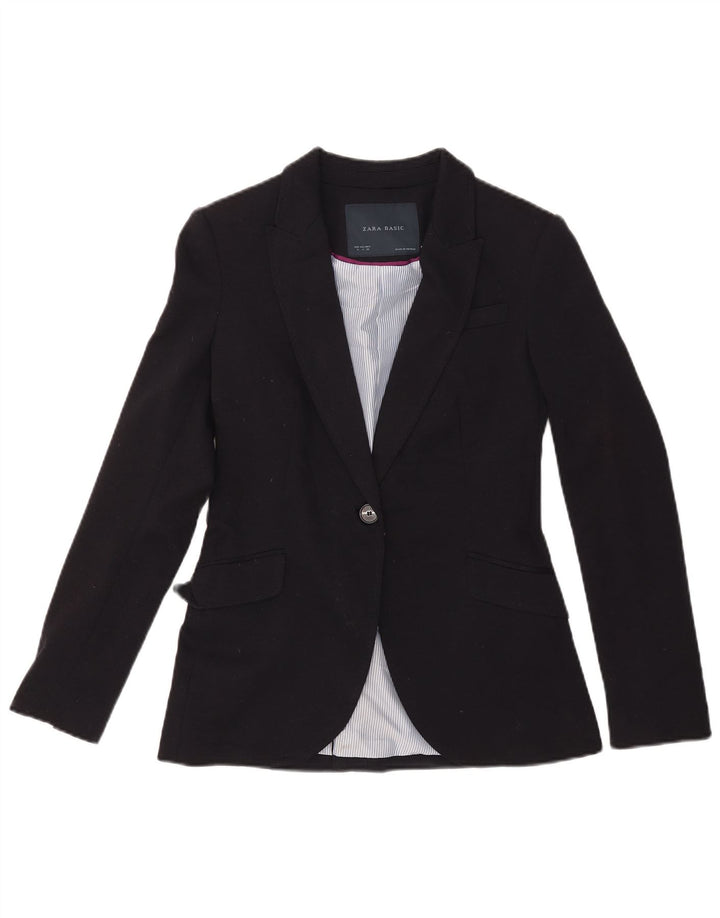 Zara Dame 1 Knap Blazer Jacket UK 10 Small Black Polyester