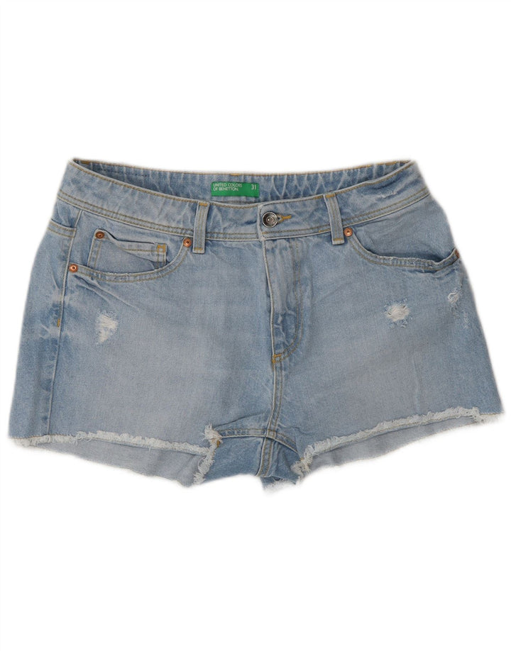Benetton Womens Distressed Denim Shorts W31 Medium Blue Bomuld