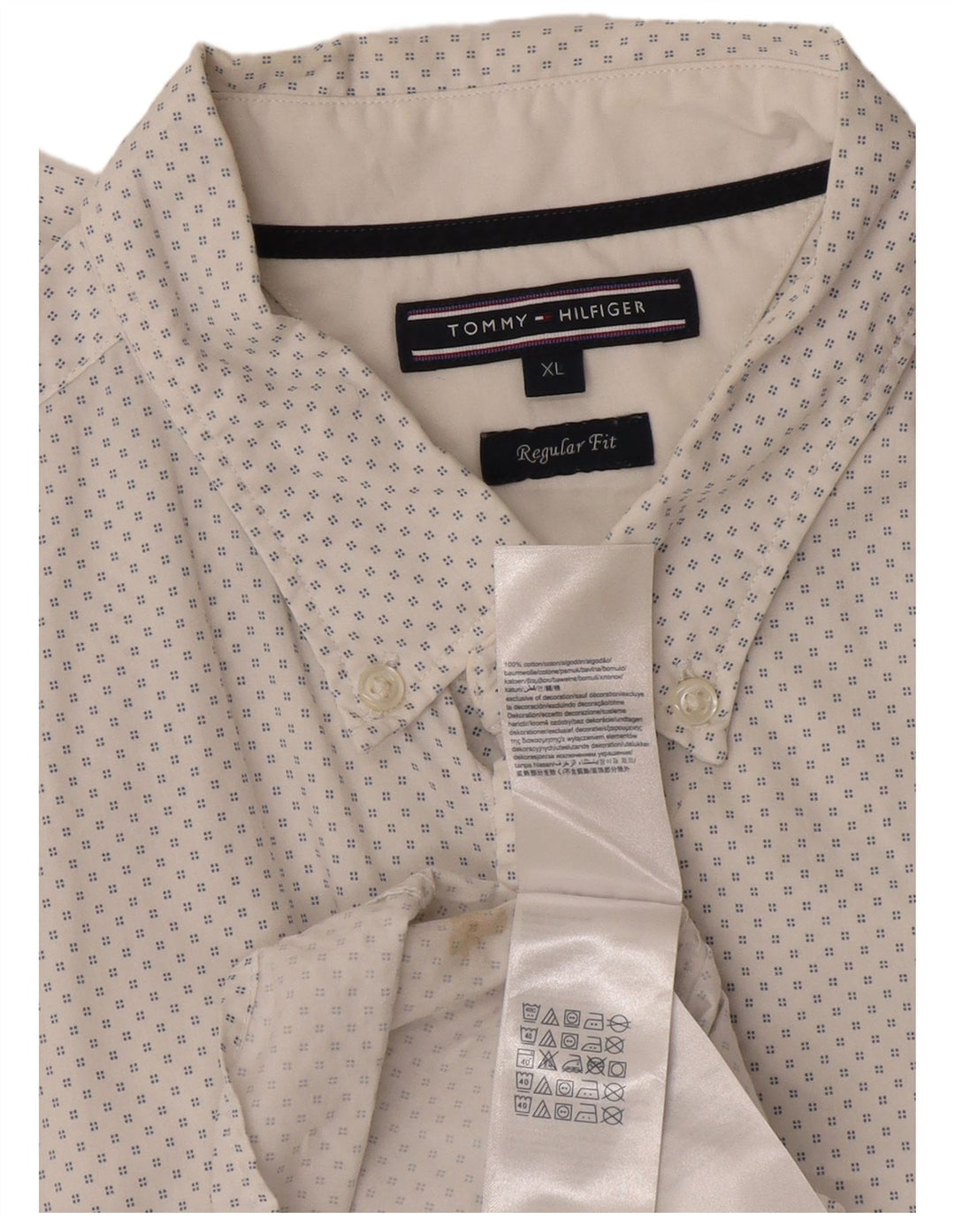 Tommy Hilfiger Herre Regular Fit skjorte XL Hvid plettet bomuld