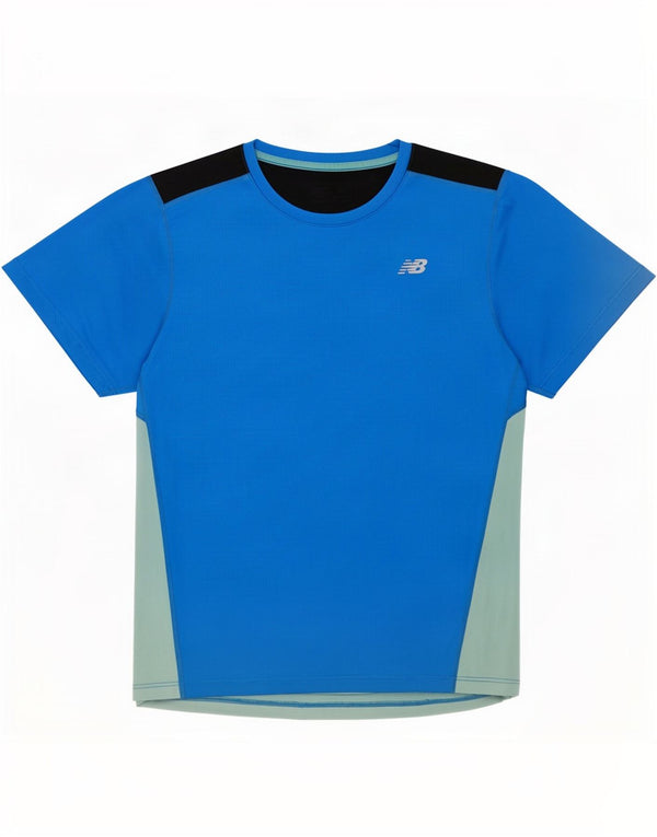 New Balance Womens T-Shirt Top UK 16 Large Blue Colourblock Polyester