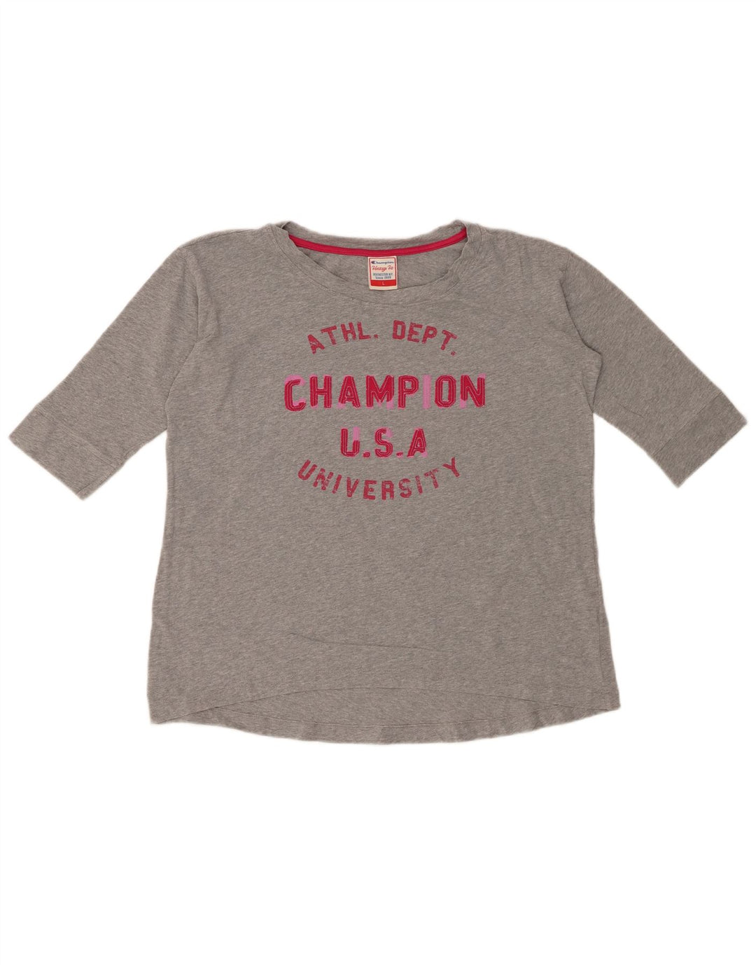 CHAMPION Womens Heritage Fit Grafisk Top 3/4 ærmer UK 16 Large Grå