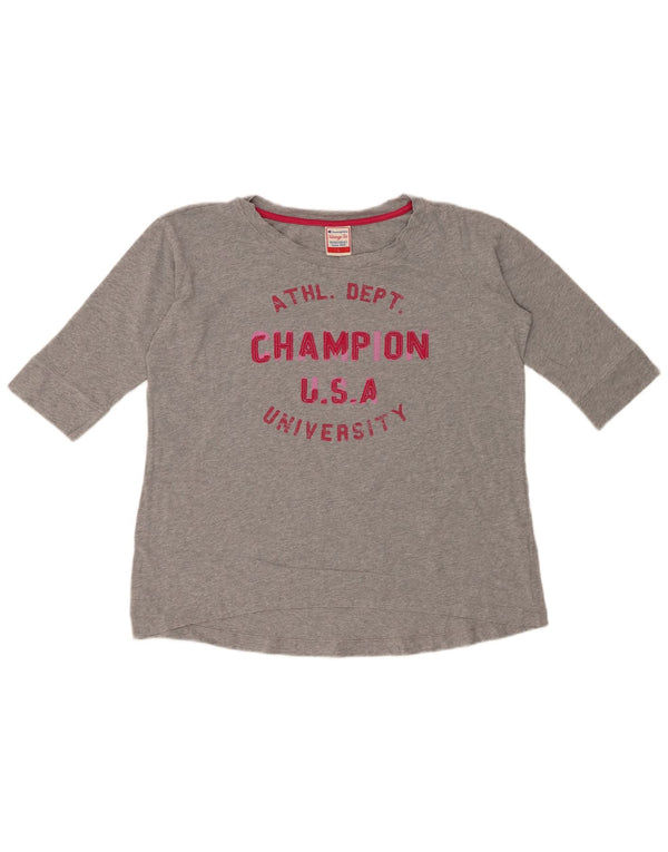 CHAMPION Womens Heritage Fit Grafisk Top 3/4 ærmer UK 16 Large Grå