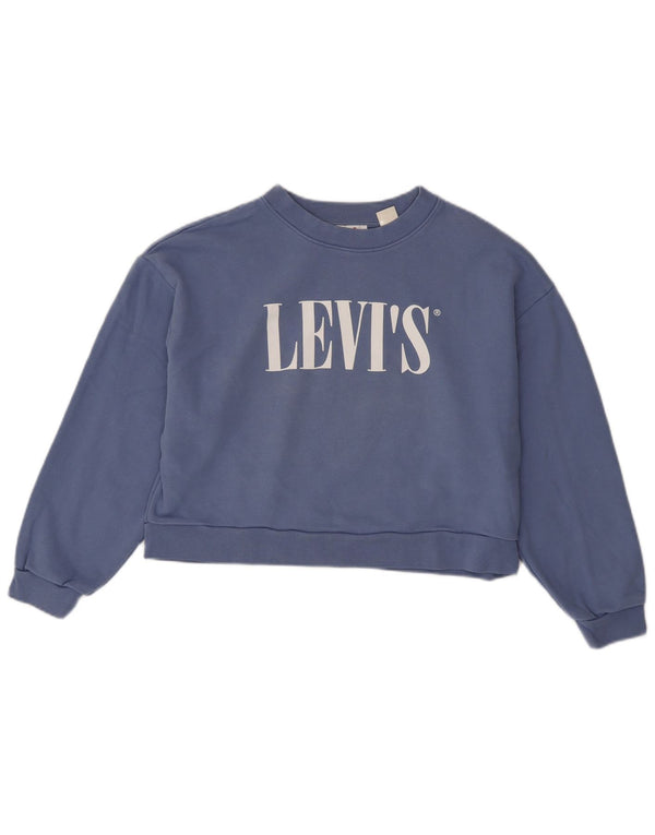 Levi's Dame Oversized Graphic Crop Sweatshirt Jumper UK 6 XS Blå Bomuld