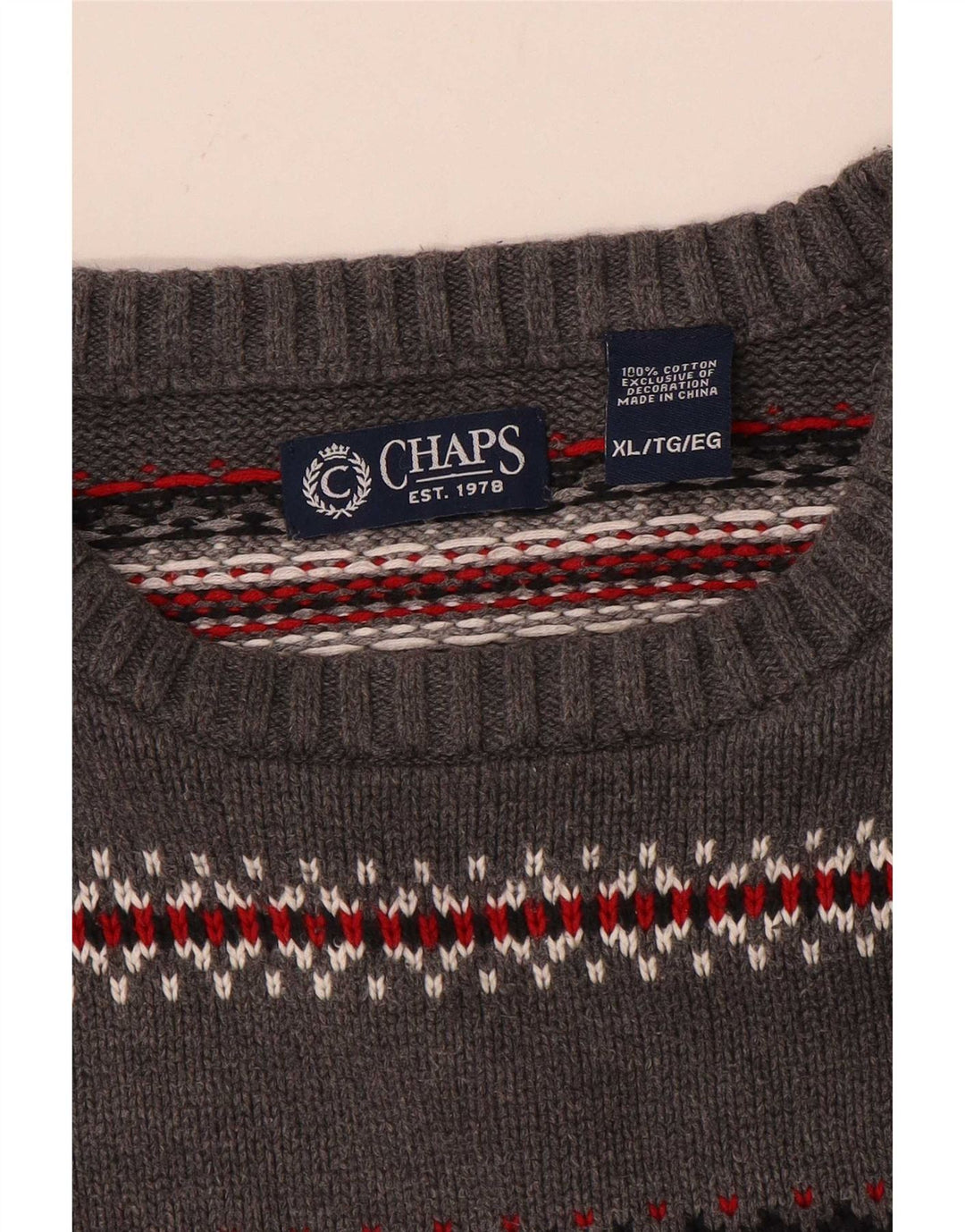 Chaps Herre rund hals sweater XL grå stribet bomuld