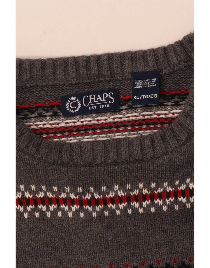 Chaps Herre rund hals sweater XL grå stribet bomuld