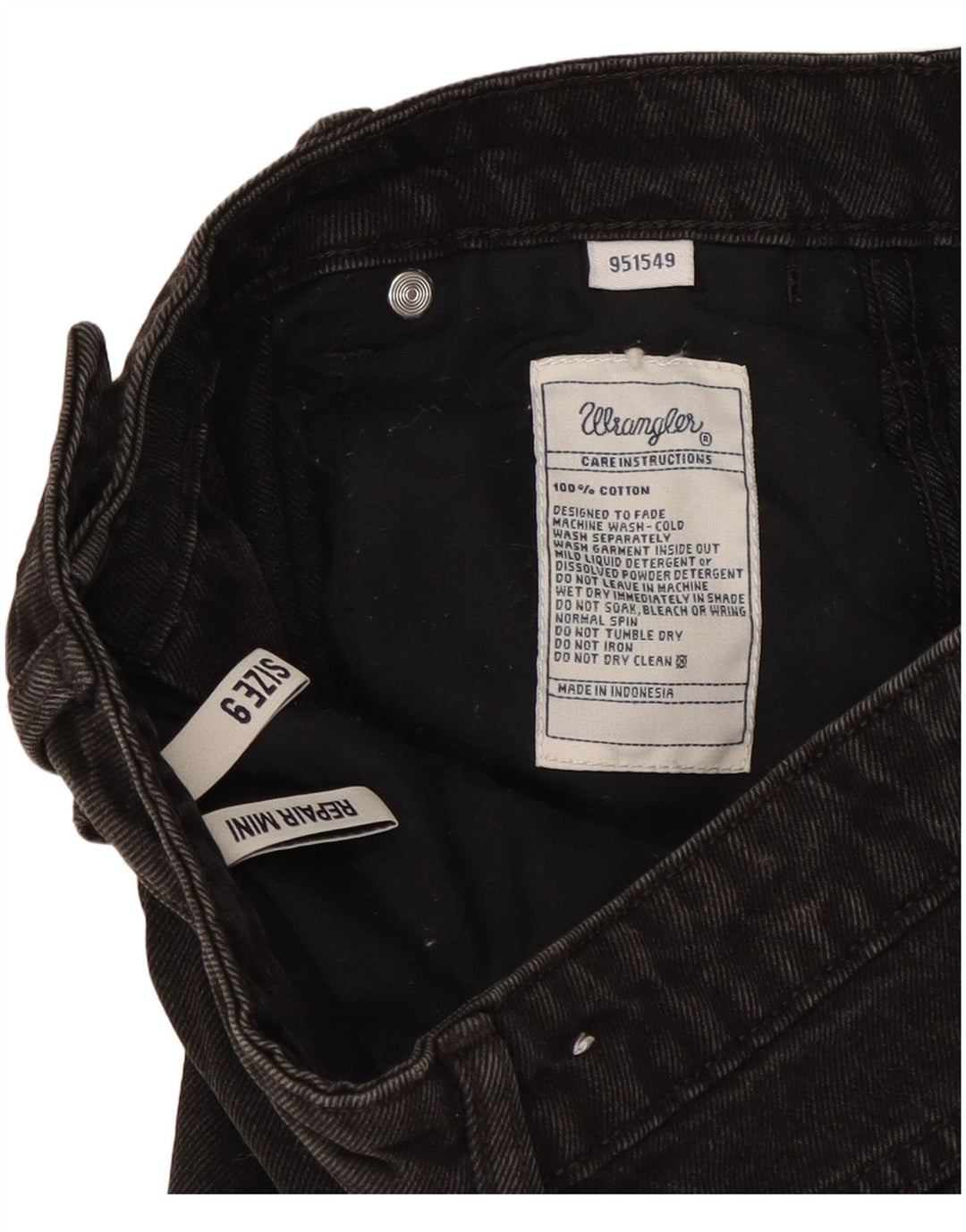 Wrangler Dame Mini Denim Nederdel US 9 Medium W27 Sort Bomuld