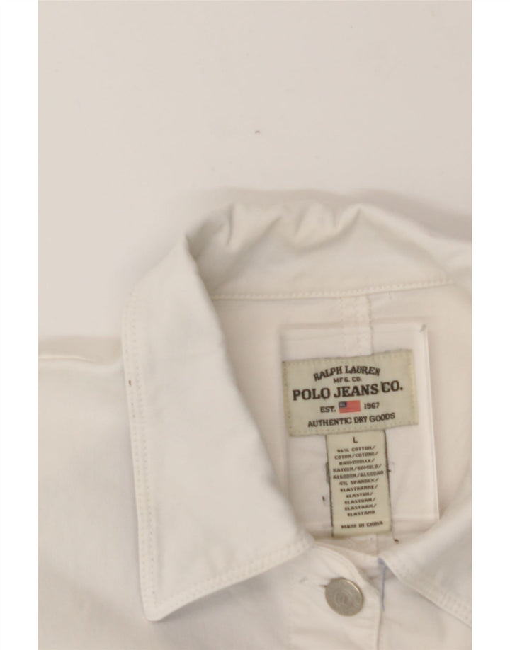 RALPH LAUREN Womens Crop Bomber Jacket UK 14 Large White Cotton Vintage Ralph Lauren and Second-Hand Ralph Lauren from Messina Hembry 
