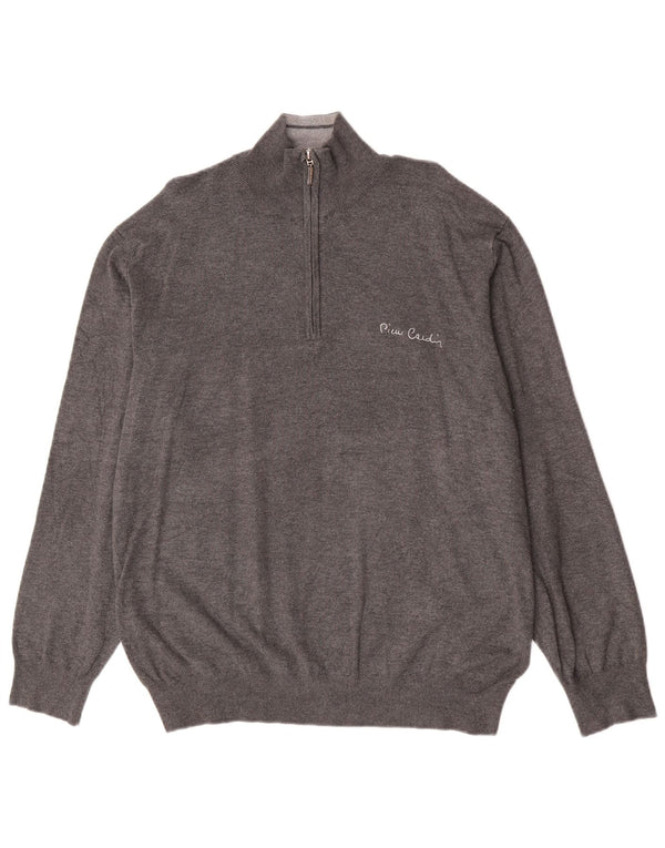 Pierre Cardin Herre Zip Neck Jumper Sweater 2XL Grå Viscose Classic