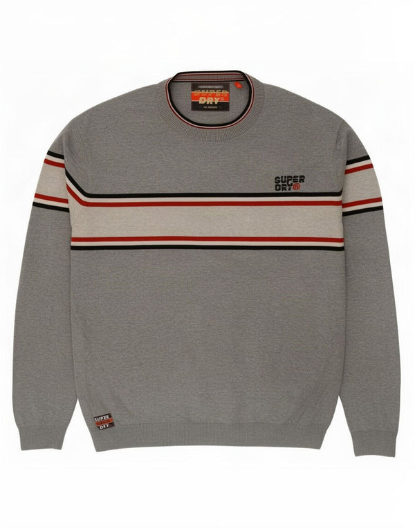 Superdry Sweater med rund hals til mænd XL Grå Colourblock Bomuld