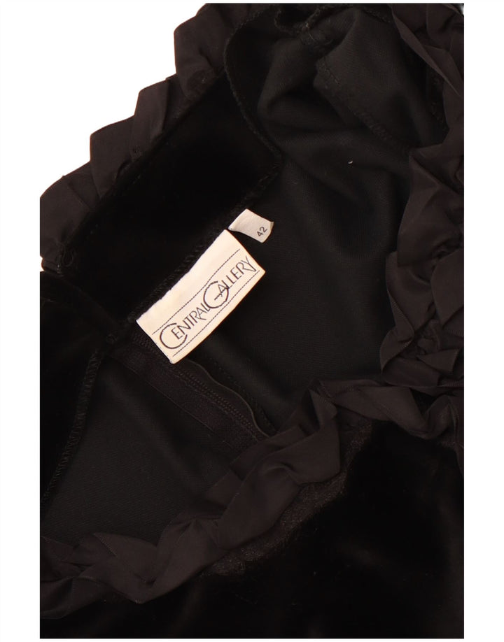 Vintage Dame Flæse Front Maxi Kjole IT 42 Medium Sort