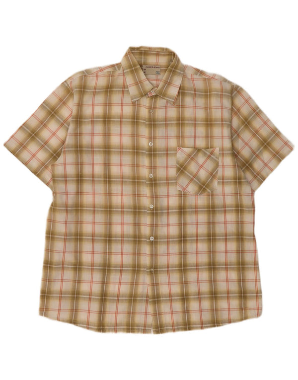 Vintage kortærmet herreskjorte 2XL beige ternet