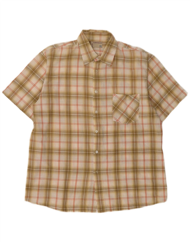 Vintage kortærmet herreskjorte 2XL beige ternet
