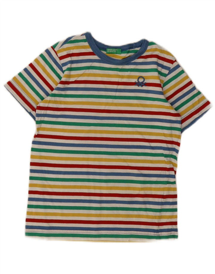 BENETTON Boys T-Shirt Top 7-8 Years Medium Multicoloured Striped Cotton