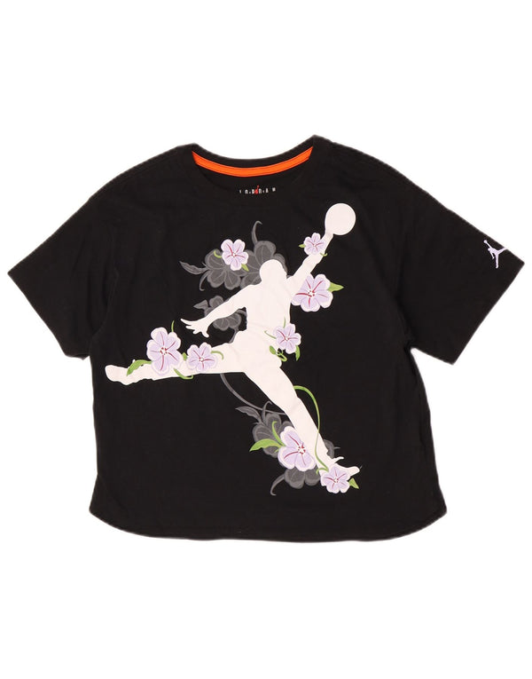 Jordan piger grafisk t-shirt top 13-14 år XL sort blomstret bomuld