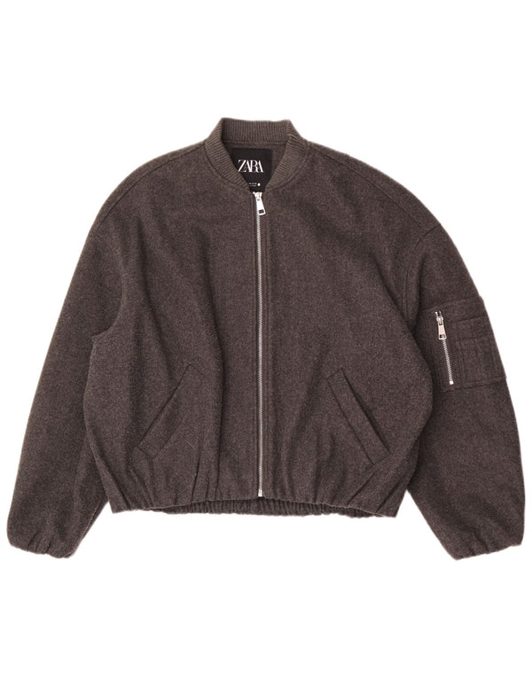 Zara Oversized bomberjakke til kvinder UK 6 2XS Grå polyester