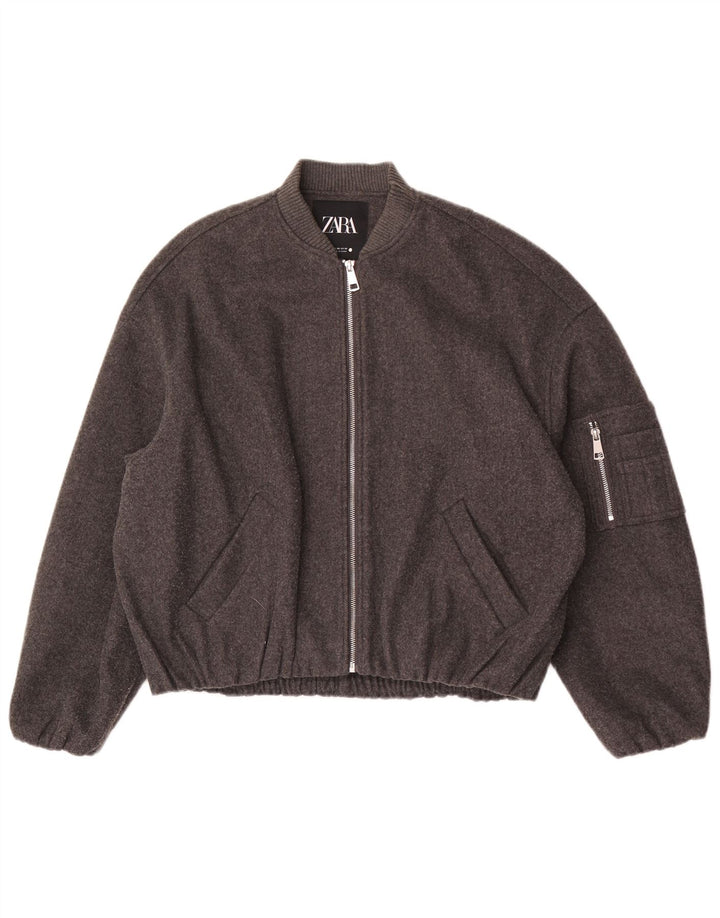 Zara Oversized bomberjakke til kvinder UK 6 2XS Grå polyester