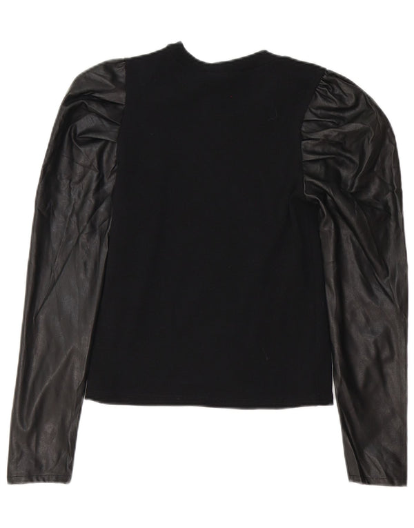 Zara Dame Langærmet Bluse Top UK 12 Medium Sort Polyester