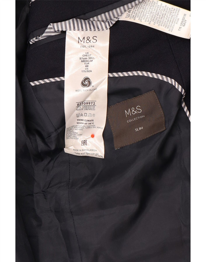 Marks & Spencer Herre 2-knaps Slim Fit Blazer Jacket UK 38 Medium Navy Blue