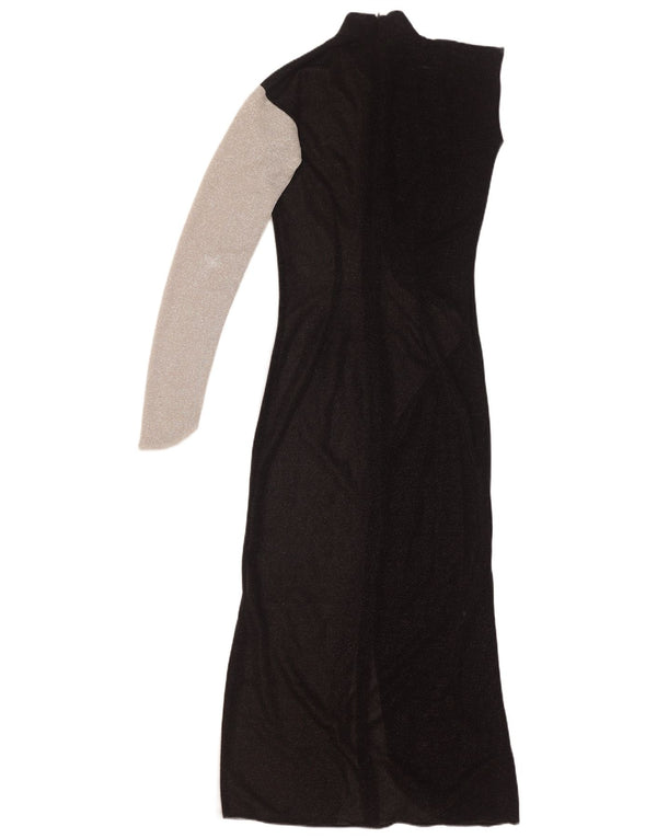 Vintage Dame Maxi One Shoulder Kjole UK 10 Small Black Colourblock