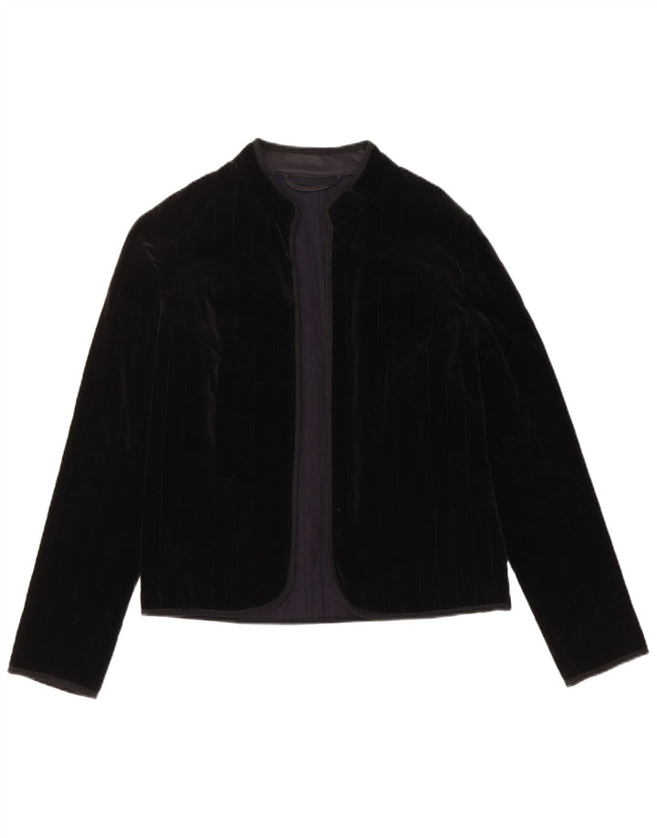 VINTAGE Womens Open Velvet Blazer Jacket UK 12 Medium Black