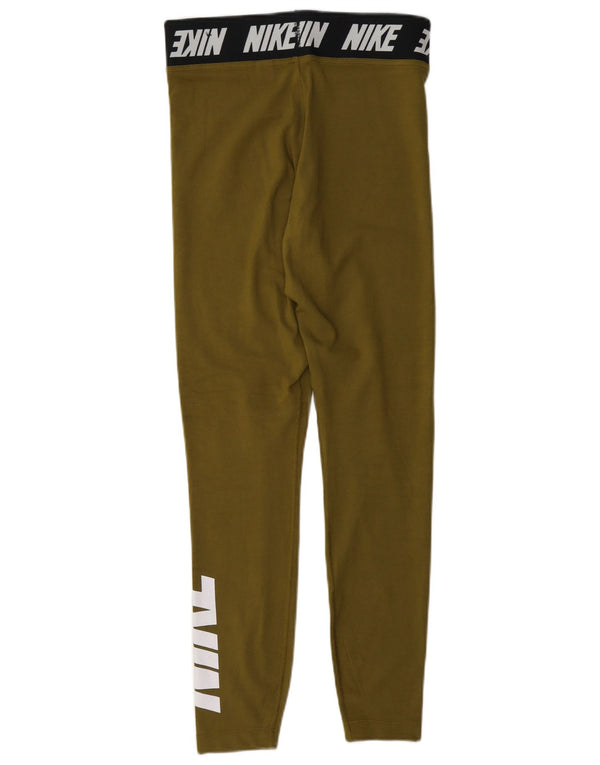 Nike Dame Grafiske Leggings UK 10 Small Khaki Colourblock Bomuld