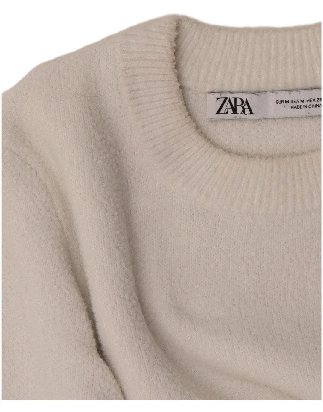 Zara Womens Crop Crew Neck Jumper Sweater UK 12 Medium White