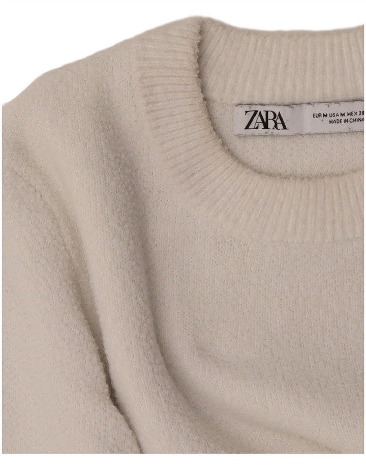 Zara Womens Crop Crew Neck Jumper Sweater UK 12 Medium White