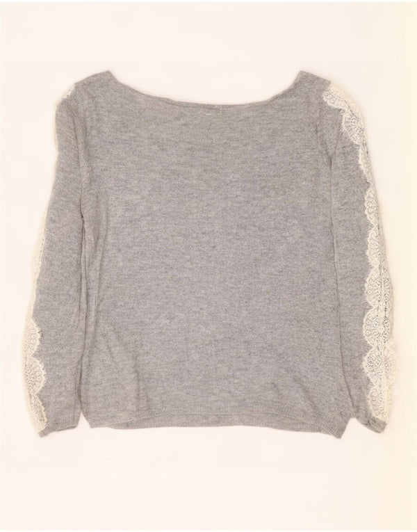 Zara Dame Boat Neck Jumper Sweater UK 14 Medium Grey Flecked