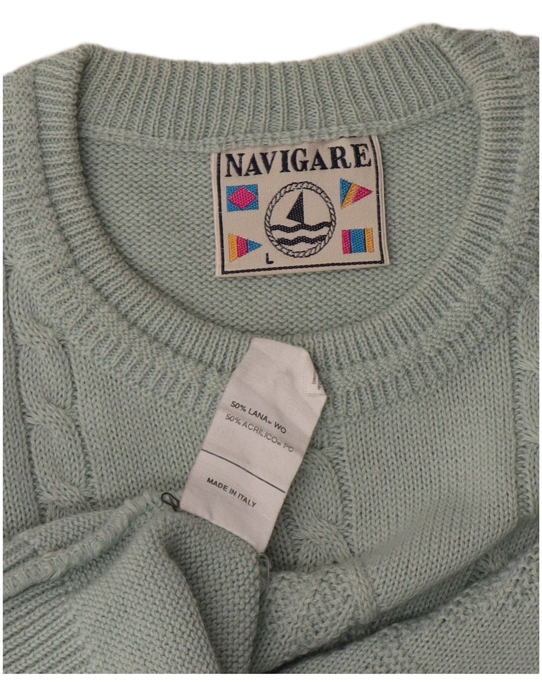 NAVIGARE Herre sweater med rund hals, stor grøn Argyle/Diamond Classic