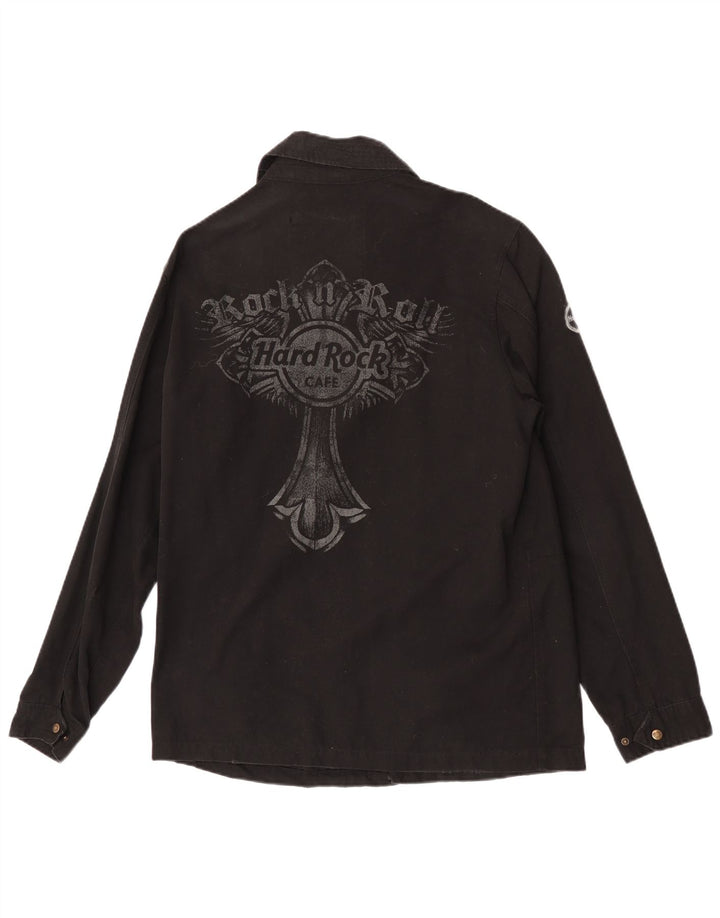Hard Rock Cafe Herre Grafisk Militærjakke UK 38 Medium Sort Bomuld
