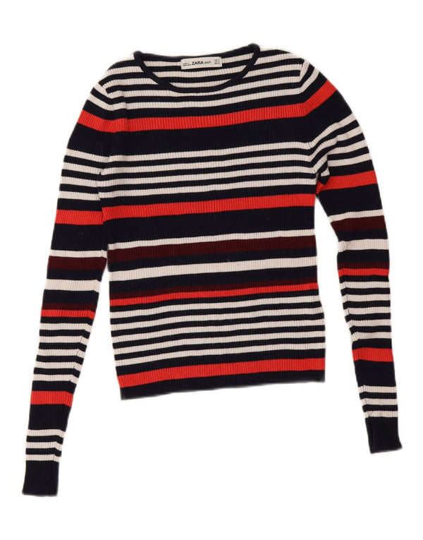 Zara Womens Crop Boat Neck Jumper Sweater UK 8 Small Multicolored Striped