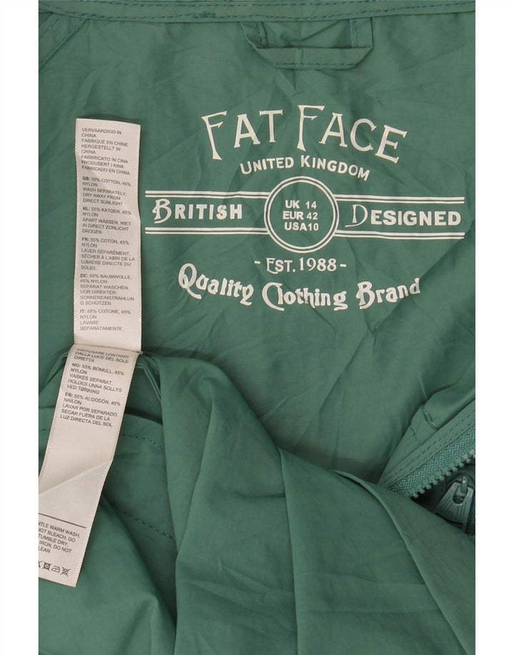 Fat Face Dame Hooded Parka Jacket UK 14 Large Green Bomuld