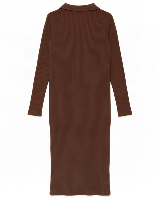 Zara Dame Langærmet Jumper Kjole UK 12 Medium Brun Bomuld