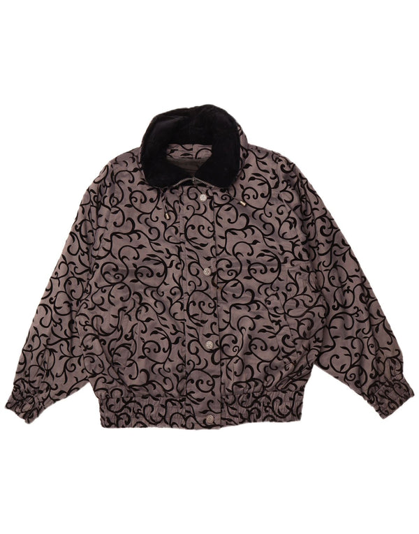 LONDON FOG Dame Oversized Windbreaker Jacket UK 14 Medium Grey Floral