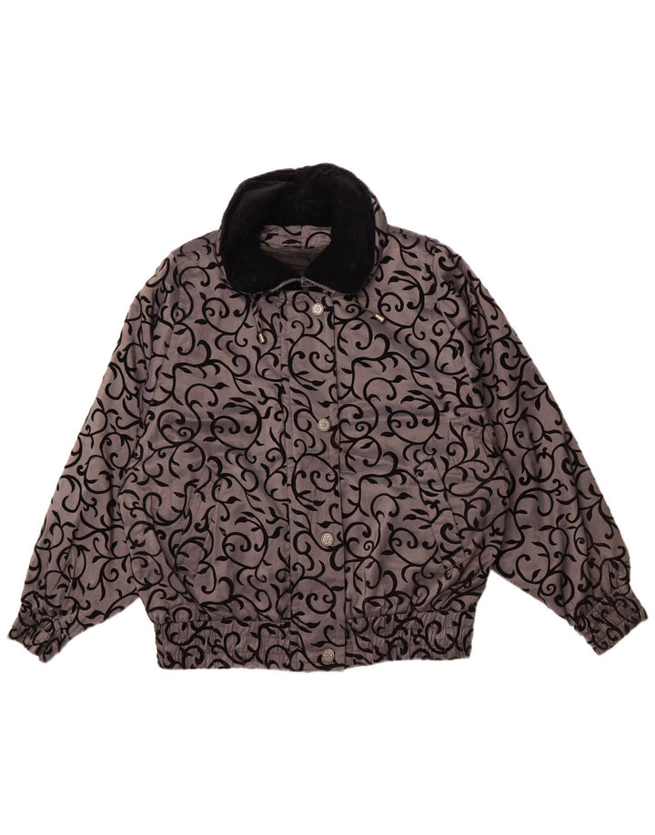 LONDON FOG Dame Oversized Windbreaker Jacket UK 14 Medium Grey Floral