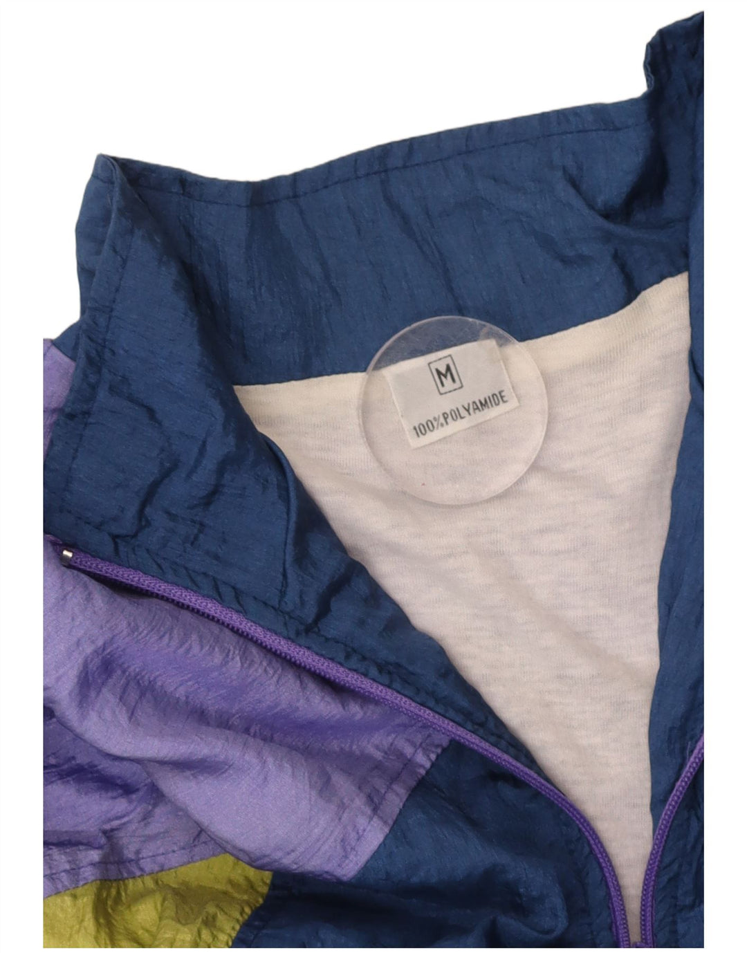 VINTAGE Mens Tracksuit Top Jacket Medium Navy Blue Colourblock Polyamide