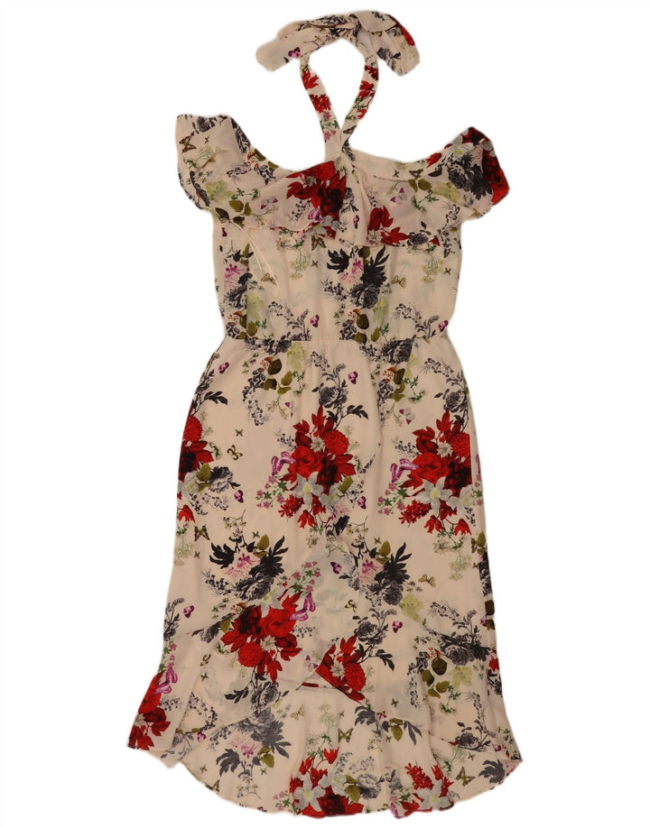 Oasis Dame Halter Dress UK 12 Medium Off White Floral Polyester