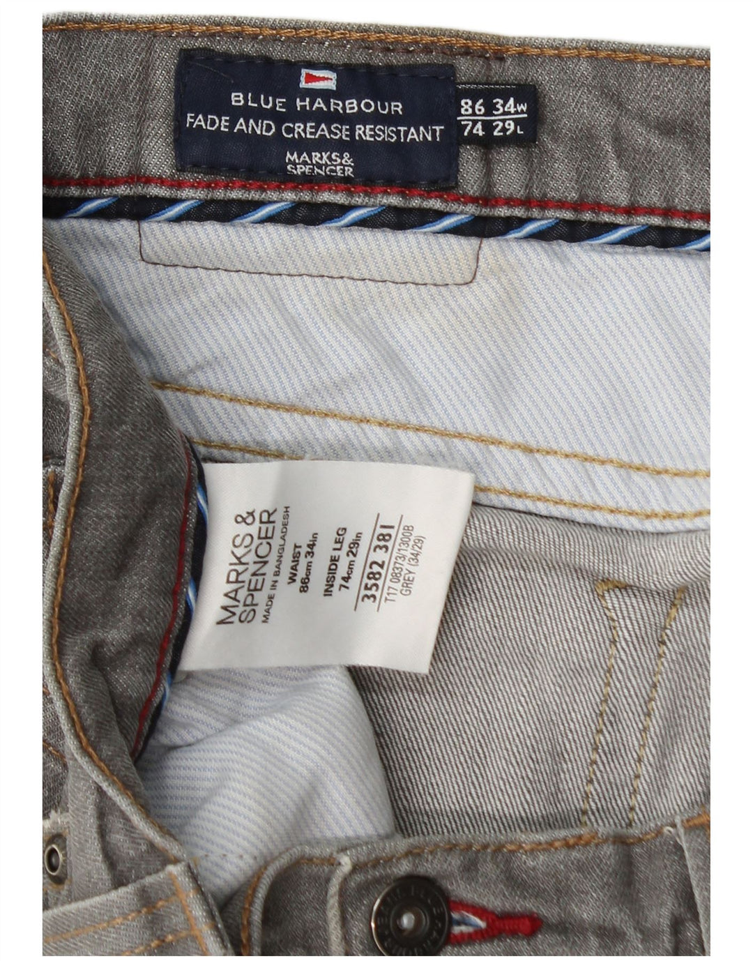 Marks & Spencer Herre Blue Harbor Straight Jeans W34 L29 Grå Bomuld