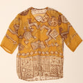 VINTAGE Womens Longline Abstract Pattern Shirt Blouse UK 10 Small Yellow Vintage Vintage and Second-Hand Vintage from Messina Hembry 